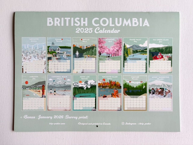 2025 Calendar - BRITISH COLUMBIA